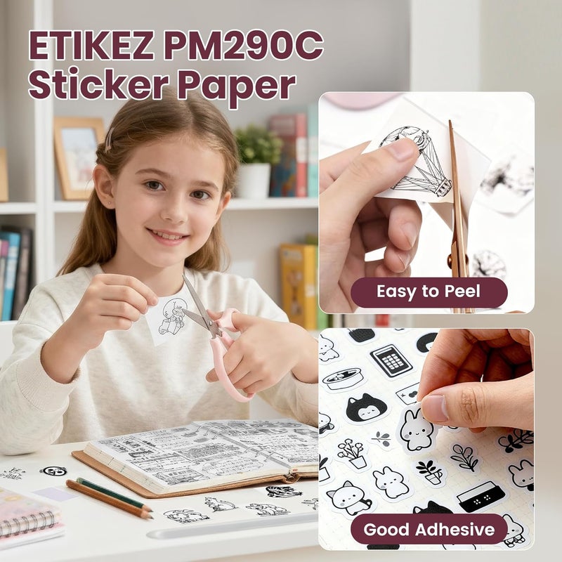 ETIKEZ Genuine Self-Adhesive Thermal Printer Stickers, Compatible with PM290C Mini Sticker Printer, Black on White, 54mmx3.2m Sticker Paper for Journal, Study, Photos, Note, 3 Rolls, White - Image 5